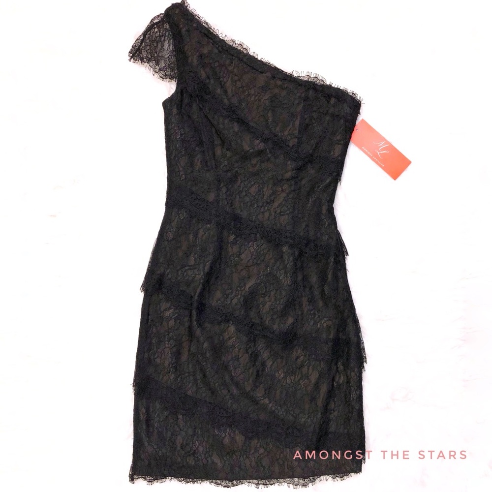 Monique Lhuillier Tiered Lace One Shoulder Dress - Picture 4 of 8